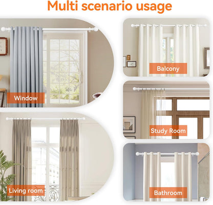 Skiennix Heavy Duty White Curtain Rods | Adjustable 28-48 Inch with Brackets for Windows
