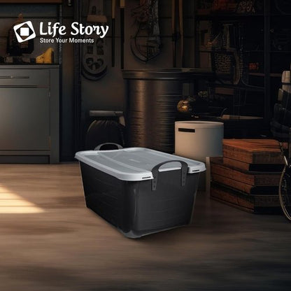 Life Story 55 Quart Heavy Duty Stackable Storage Bins - Versatile Lightweight Organizers | Black/Gray