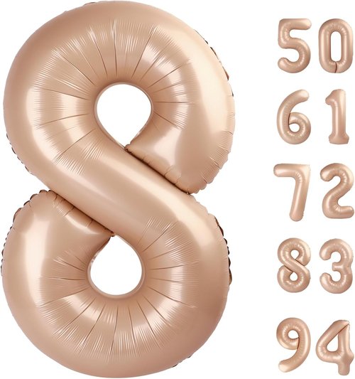 Light Brown 40-Inch Number 8 Balloon | Beige Birthday Decorations for Boys & Girls