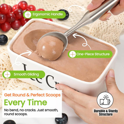 Skiennix Stainless Steel Ice Cream Scoop - Heavy Duty Ergonomic Handle for Gelato & Sorbet | Dishwasher Safe