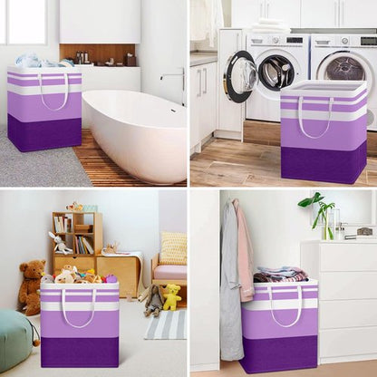HomeHacks Large Waterproof Laundry Baskets - Collapsible Hampers with Reinforced Handles | 100L Each, Purple