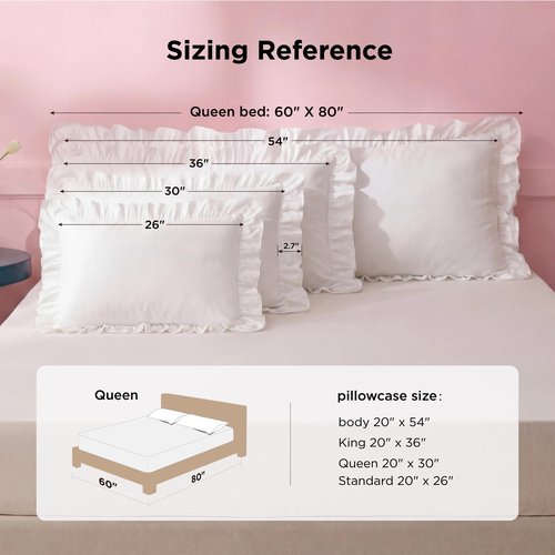 Bedsure Ruffle Pillow Cases 2 Pack, Pillow Shams Standard Size, Double Brushed Microfiber Ruffled Pillow Covers with Envelope Closure, 20" x 26", Beige