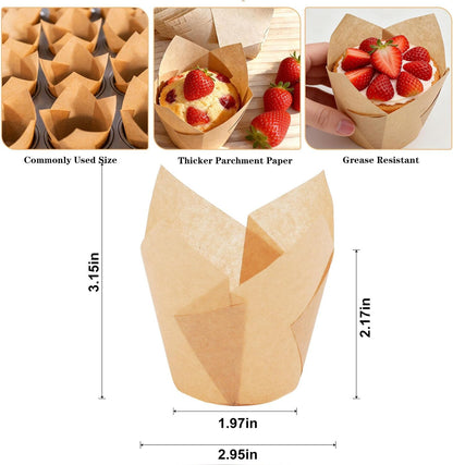 Regine Switzerland Tulip Cupcake Liners - Natural Brown Parchment Paper, 400 Count Disposable Baking Cups