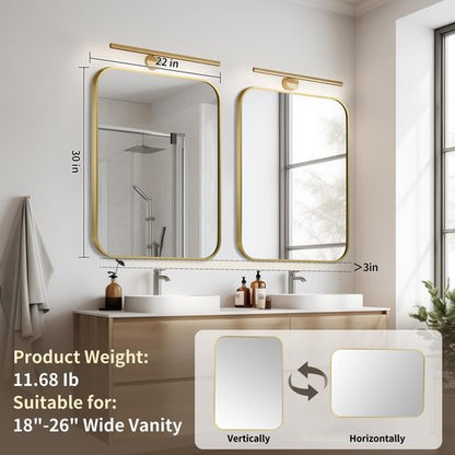 CLBA Gold Bathroom Mirror, 22x30 Inch Aluminum Frame Rectangle Mirror, Anti-Rust, Tempered Glass, Wall Mirror for Over Sink, Vanity, Bedroom, Entryway, Horizontal/Vertical