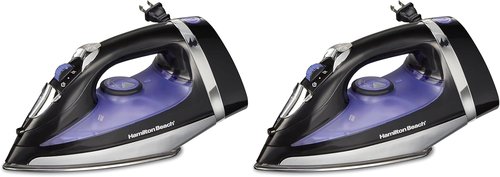 Hamilton Beach Steam Iron - Powerful 1200W Garment Steamer with Stainless Steel Soleplate | Black, Pack of 2