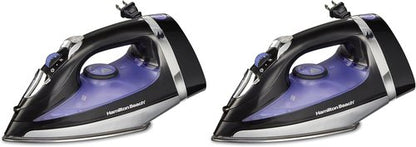 Hamilton Beach Steam Iron - Powerful 1200W Garment Steamer with Stainless Steel Soleplate | Black, Pack of 2
