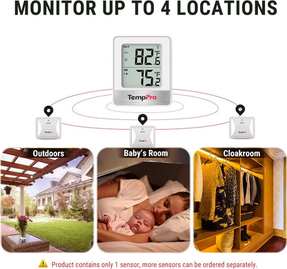 TempPro 500FT Indoor Outdoor Thermometer Wireless, Outdoor Thermometers for Patio with Temperature Sensor, Room Thermometer for House Home Reptile Baby Room Temperature Monitor (Previously ThermoPro)