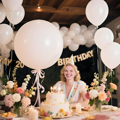 LEEZZIZZ 36 Inch White Giant Balloons - 9 Pack Jumbo Latex Balloons for Kids' Party & Wedding Decorations