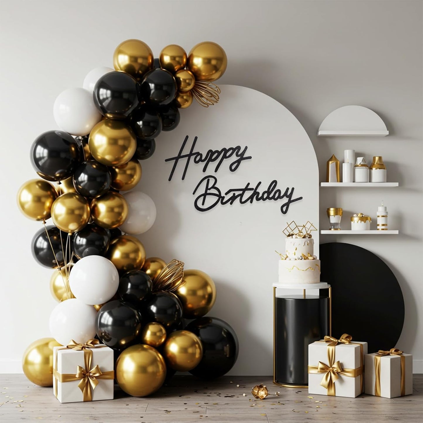 TONIFUL Happy Birthday Sign - Glitter Black Felt Banner for Stunning Party Backdrops | Includes Dot Glue