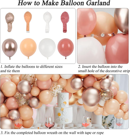 RUBFAC Blush Pink Balloon Garland Kit - 130pcs Dusty Pink, Peach, Rose Gold & White for Birthday & Baby Shower Decor