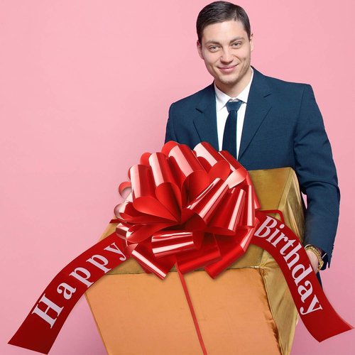 Happy Birthday Big Car Bow - Large Gift Wrapping Decoration for Parties | 20 Inches, Red