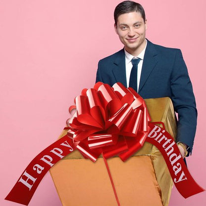 Happy Birthday Big Car Bow - Large Gift Wrapping Decoration for Parties | 20 Inches, Red