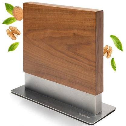 Coninx Magnetic Knife Holder with display stand, Double Sided Strong Magnetic Knife block for Kitchen counter top, Universal empty storage Organizer Block (Walnut Wood)