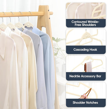 Velvet Hangers 50 Pack - Non-Slip Stackable Clothes Hangers with 360° Swivel Hooks | Ivory Felt Design