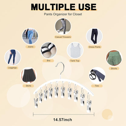 Skiennix Legging Organizer - Metal Yoga Pants Hangers 4 Pack with 10 Clips | Space-Saving Black & White Design