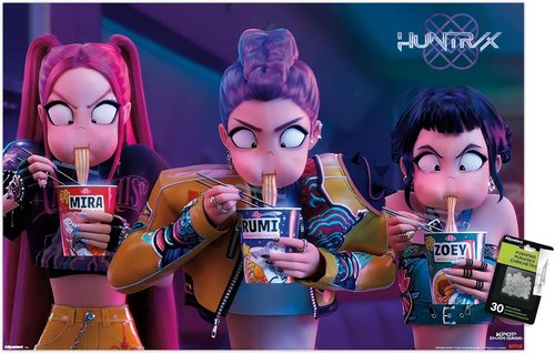 Huntrix Noodles | Netflix KPop Demon Hunters (2025) Wall Poster & Push Pin Bundle - 34"L x 22.4"W