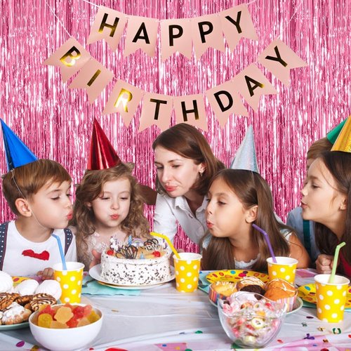 Foil Curtain Backdrop by [Brand Name] - Pink Metallic Tinsel Fringe for Parties & Events | 10 Pack