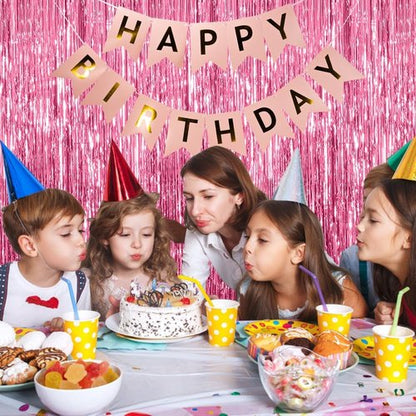 Foil Curtain Backdrop by [Brand Name] - Pink Metallic Tinsel Fringe for Parties & Events | 10 Pack