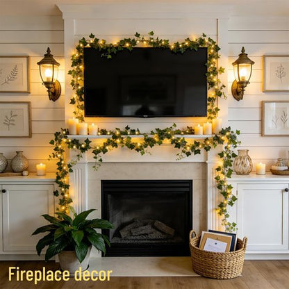 JMEXSUSS 33Ft Ivy Vines with 100 LED Fairy Lights - Battery Operated with Remote for Bedroom & Party Decor | Warm White