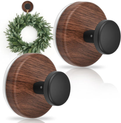 Walnut Suction Cup Wreath Hanger - No Drill Hook for All Seasons | 2 Pack for Front Door/Window