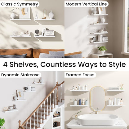 BAYKA Floating Wall Shelves - Rustic Wood Design for Home Decor | 15.7in, Set of 4, 22lbs Capacity (White)