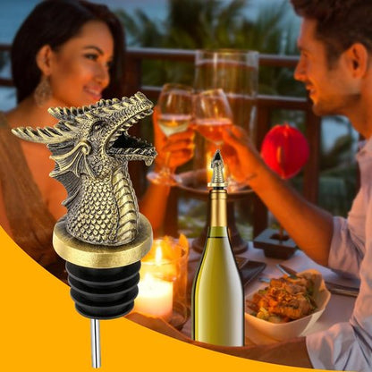 LKKCHER Dragon Head Liquor Pourers Spout for Alcohol Spirits, Dragon Gifts 2-In-1 Wine Bottle Pourer and Stopper for Men Women, Wine Accessories Gifts, Bronze with Bag