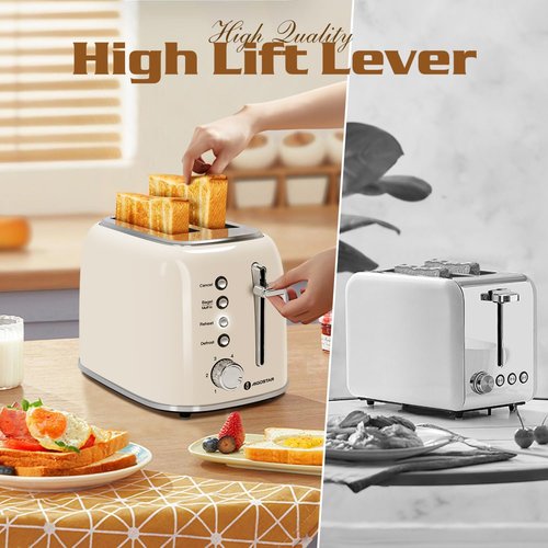 Aigostar 2-Slice Toaster - Retro Extra-Wide Slots for Bagels & Waffles | Stainless Steel, Cream White