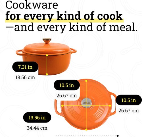 Lodge Enamel Cast Iron Dutch Oven - 6 Quart Pumpkin - Ideal for Baking, Braising & Slow Cooking - Moisture-Sealing Lid & Dual Handles
