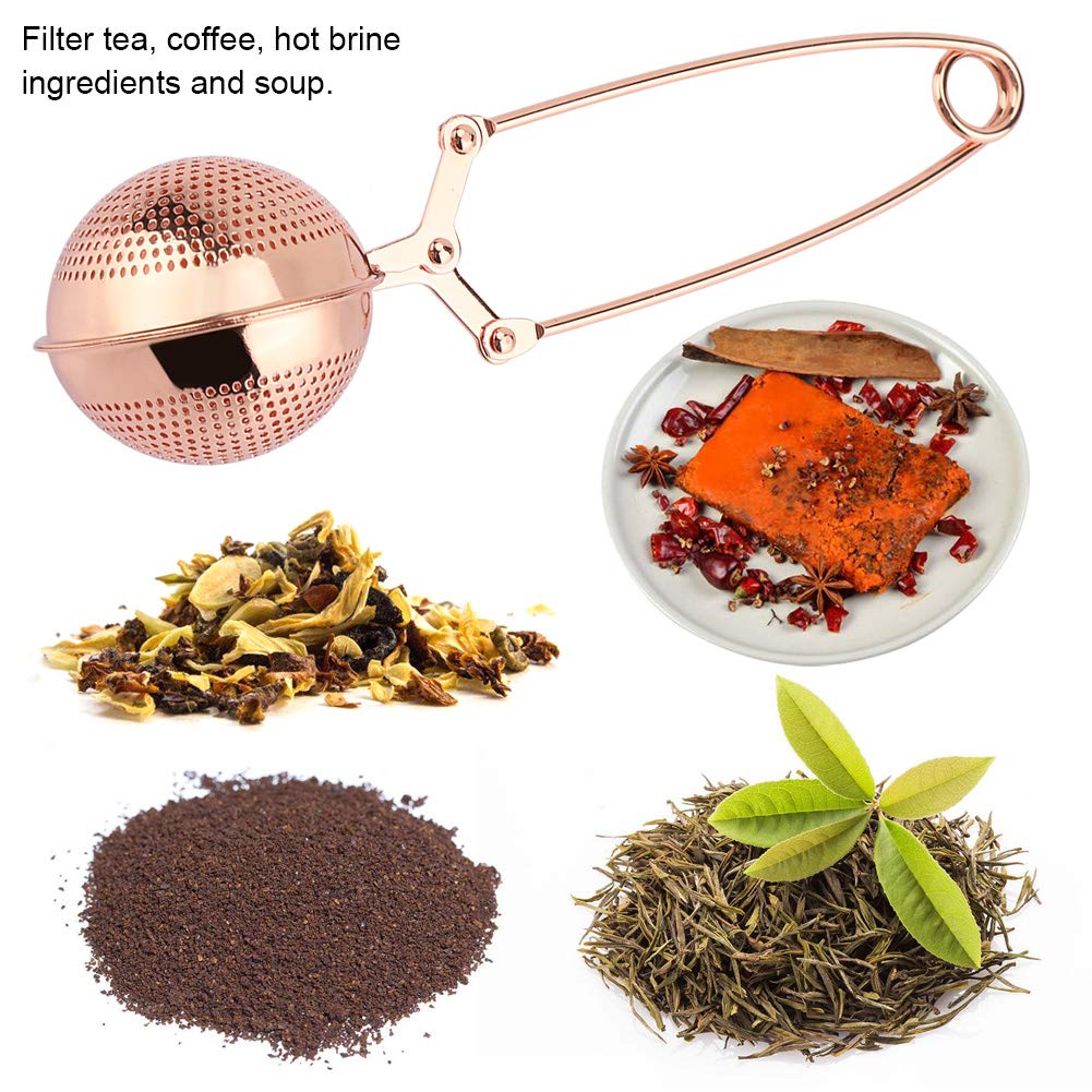 Haofy Tea Strainer, Stainless Steel Tea Filter, Twisting Snap Ball Infuser for Brewing Loose Leaf Tea Mulling Spices Seasonings with Long Handle, Fruit Infuser Insert, Rose Gold Tea Infuser Diffusers