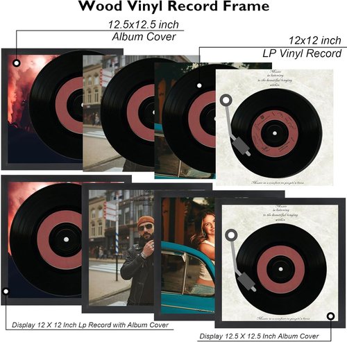 JCJMY Vinyl Record Frame - Sturdy Black Display for 12.5x12.5 Album Covers | 3-Pack Set