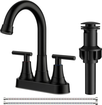 FORIOUS Matte Black Bathroom Faucet - 4-Inch Centerset Design with Pop-Up Drain & 360° Spout