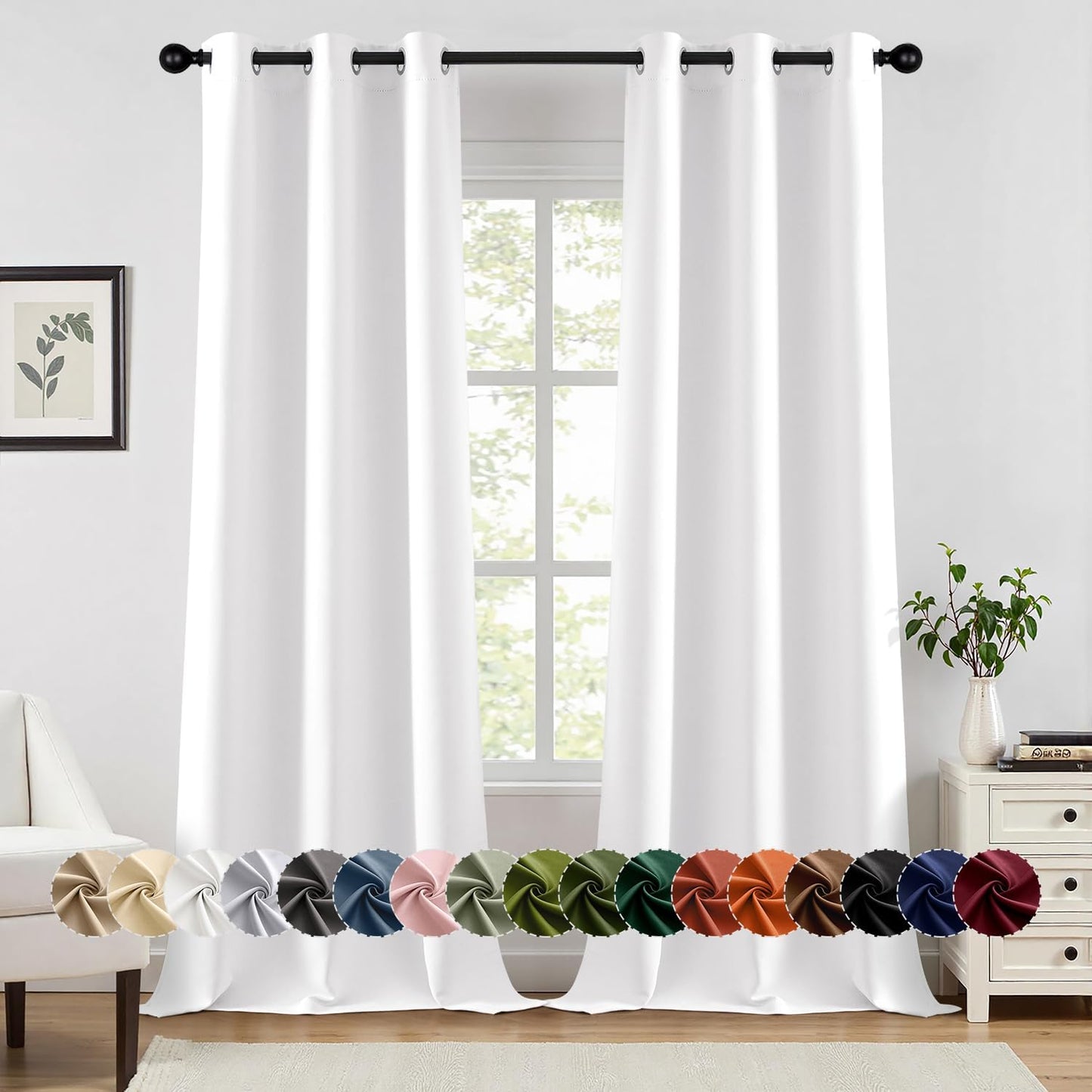 MIULEE Thermal Insulated White Curtains - 90-Inch Room Darkening Drapes | 2 Panels for Bedroom & Living Room