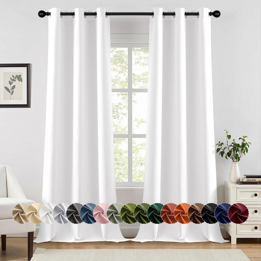 MIULEE Thermal Insulated White Curtains - 90-Inch Room Darkening Drapes | 2 Panels for Bedroom & Living Room