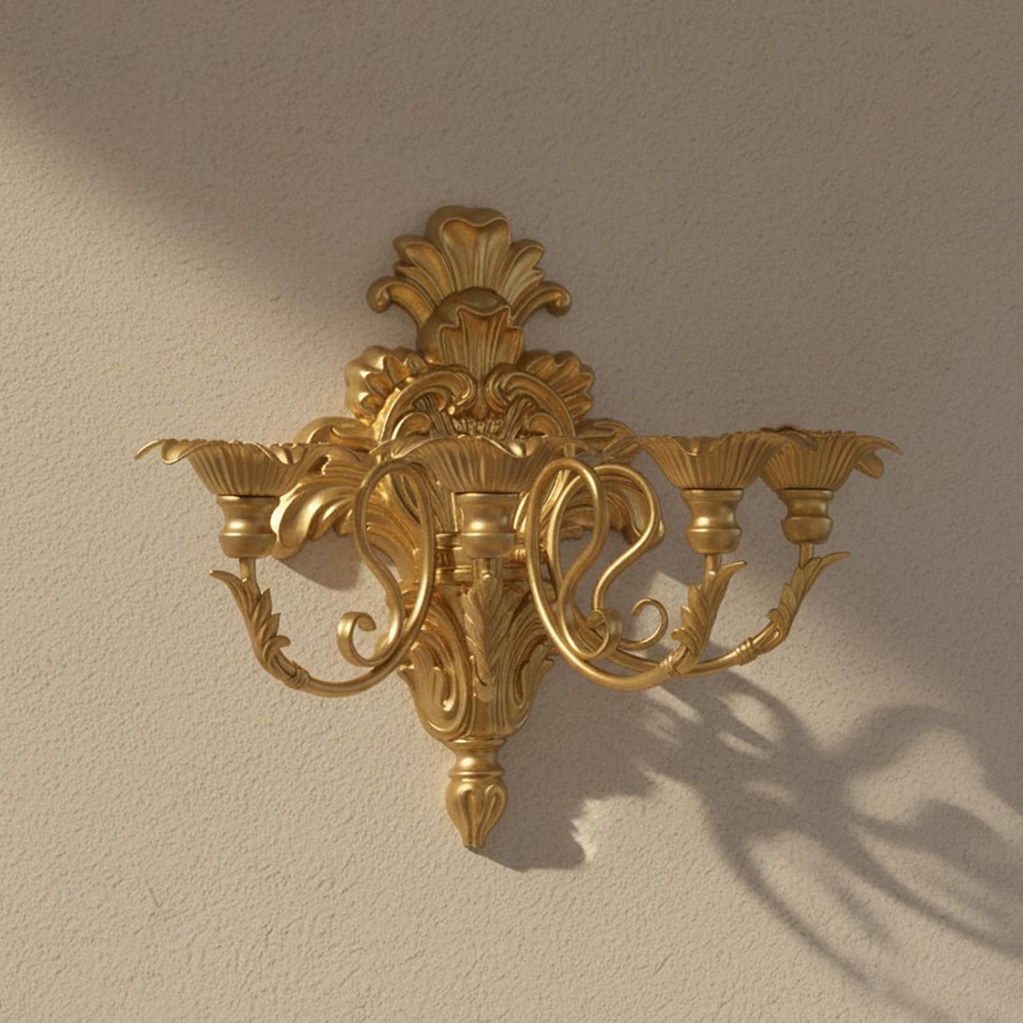 Roman Fountain Wall Sconce - 4-Candle Gold Baroque Candelabra | Antique Metal Wall-Mounted Holder for Tapered Candles
