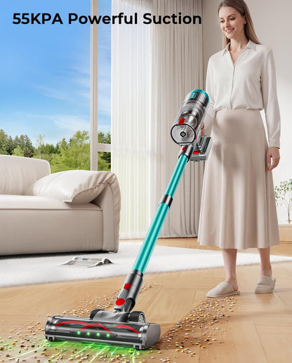 Skiennix Cordless Vacuum Cleaner - 80 Minutes Runtime, Self-Standing Design, Anti-Tangle Brush, LED Screen | Ideal for Home & Pet Hair