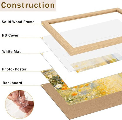 JCJMY Solid Wood Picture Frame - 8.5x11" for Certificates & Photos | Natural Finish with Plexiglass