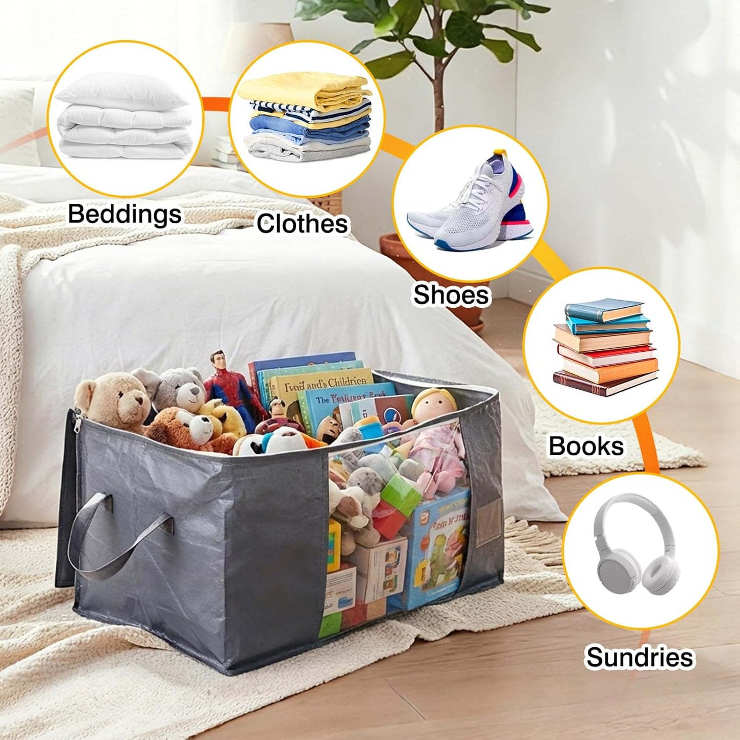 YGEOMER Blanket Storage Bags - 90L Large Foldable Containers | 6 Pack for Bedding, Clothes & Toys