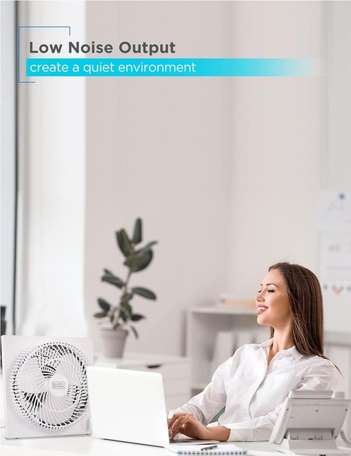 BLACK+DECKER 9-Inch Frameless Box Fan - Portable 3-Speed Desk Fan for Home Office or Garage, White