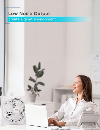BLACK+DECKER 9-Inch Frameless Box Fan - Portable 3-Speed Desk Fan for Home Office or Garage, White