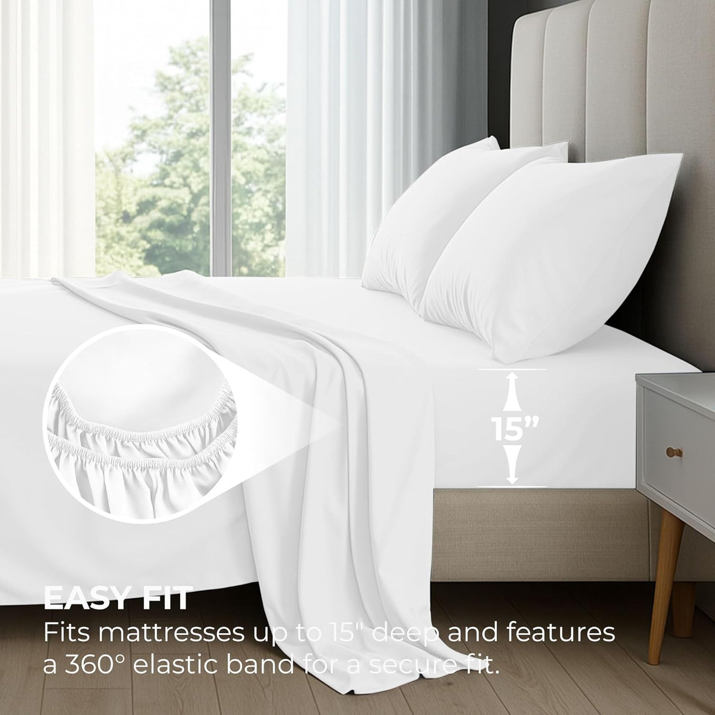 Pure Bedding Queen Sheet Set - 4-Piece Luxury White Bed Sheets | Soft 1800 Brushed Microfiber, Deep Pocket Design