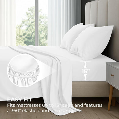 Pure Bedding Queen Sheet Set - 4-Piece Luxury White Bed Sheets | Soft 1800 Brushed Microfiber, Deep Pocket Design