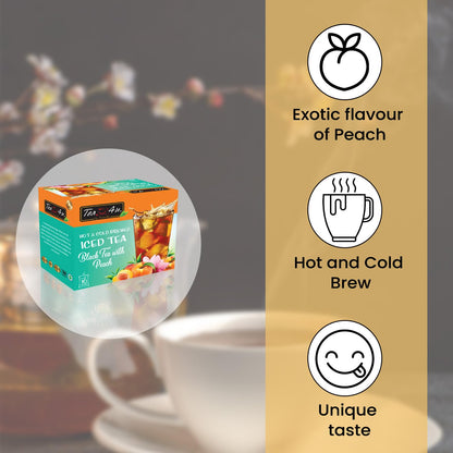 Tea4U Peach Iced TeaBags - Ideal Quality Cold and Hot Brew from Sri Lanka's Finest Leaves and Expertly Blended - Each Tea Bag Produces Half-Gallon Iced Tea - Convenient Packaging - 10 Count