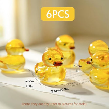 H&D Hyaline & Dora Mini Yellow Glass Duck Figurines - 6 Pcs Crystal Animal Sculptures for Home Decor | 1.3 x 1 Inch