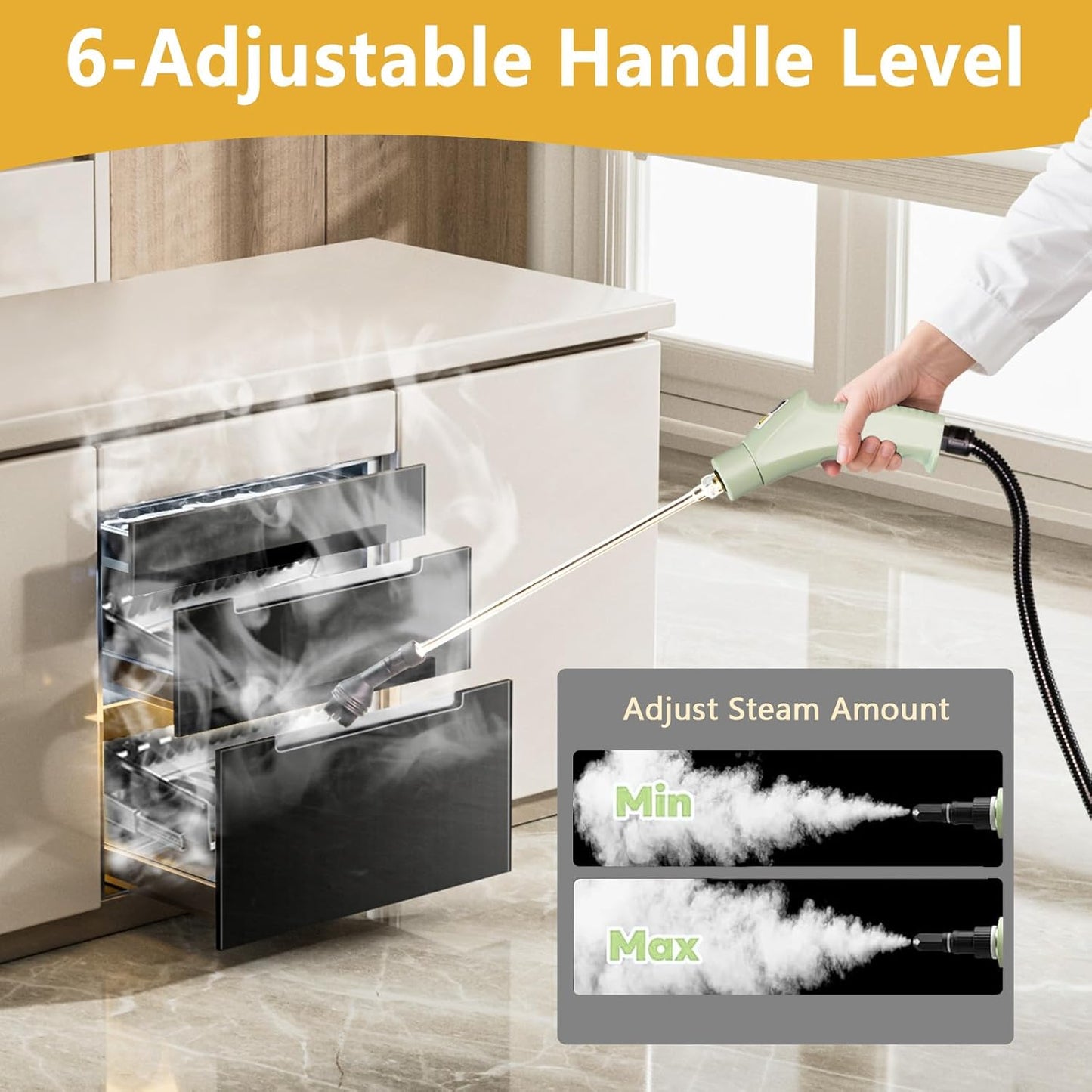 Skiennix Steam Cleaner - High Pressure Handheld Steamer with 11 Accessories | 15s Heat-Up, Adjustable Handle