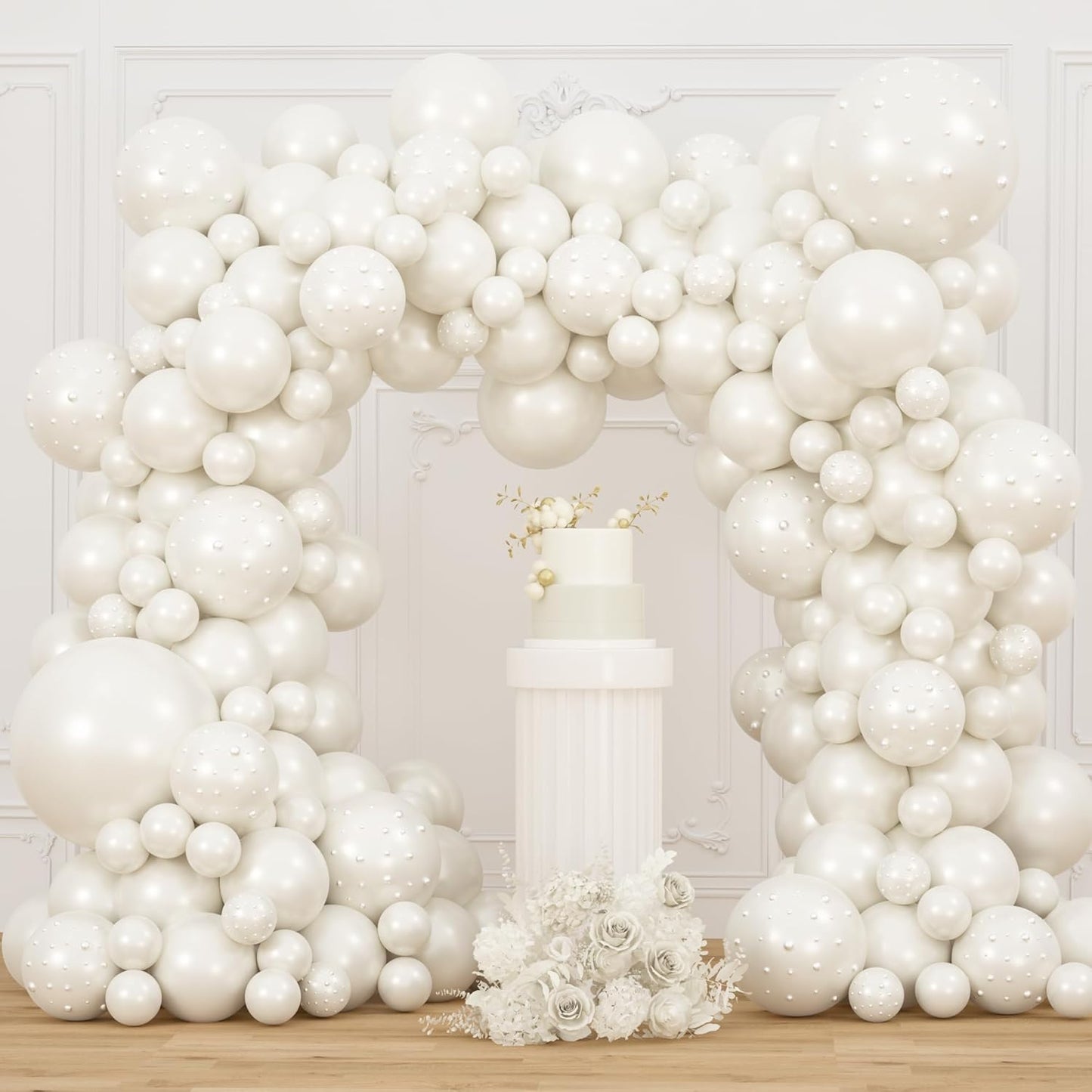 Double Stuffed Pearl White Balloons - 116 Pcs Arch Garland Kit for Weddings & Showers | 5/10/12/18 Inch