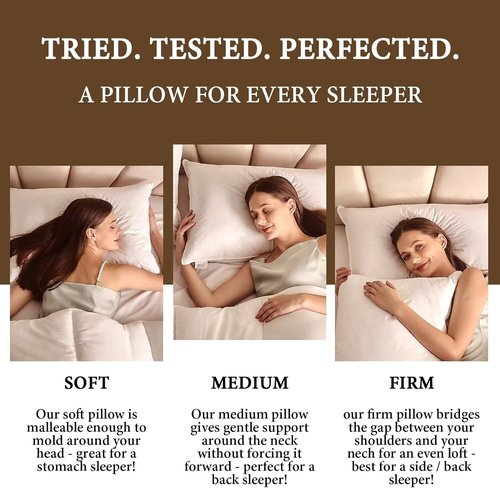 BHZ Goose Down Feather Pillows Queen Size - Hotel Collection Bed Pillows for Sleeping Medium Firm Soft Support Pillow for Side and Back Sleepers with Breathable Cover