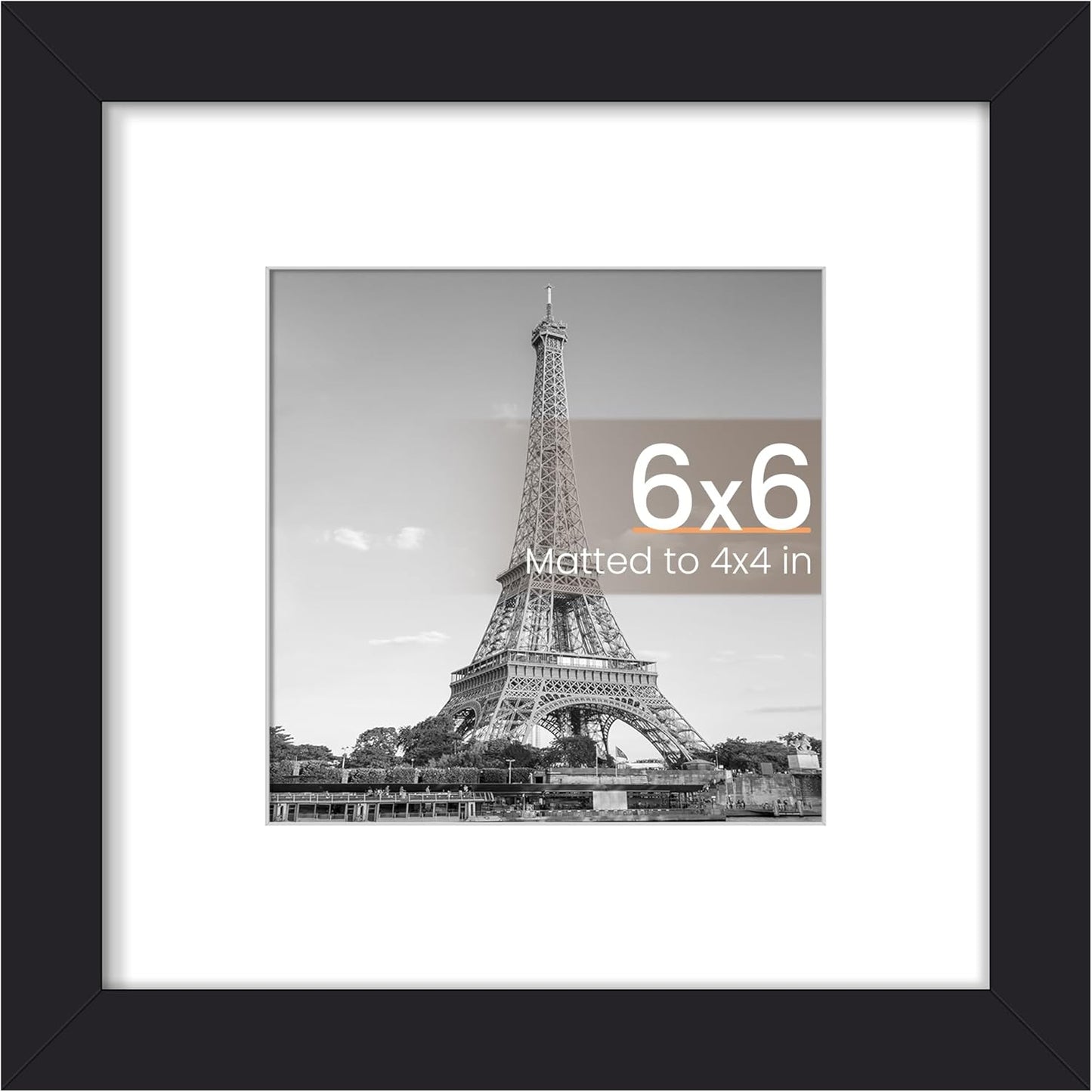 Upsimples 6x6 Picture Frame - Display 4x4 Photos with Mat or 6x6 Without | Black, 1 Pack