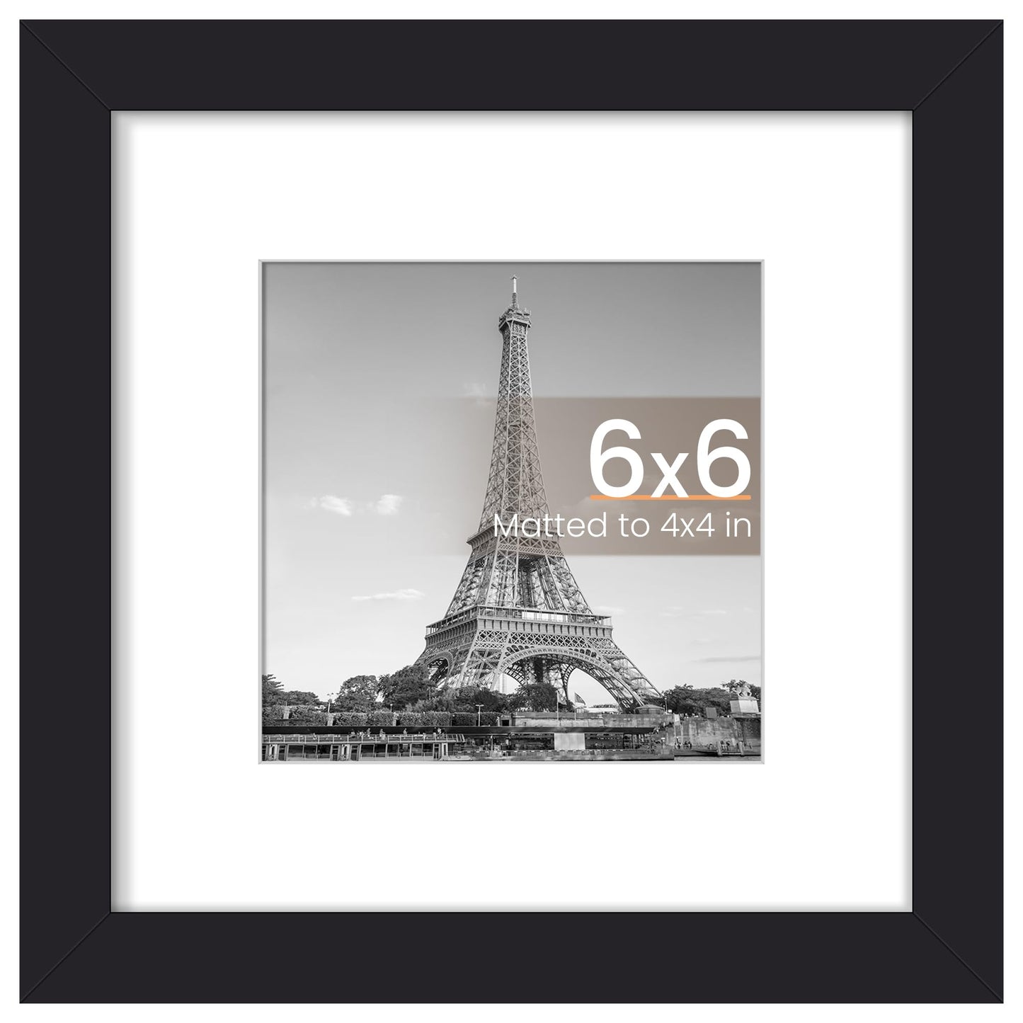 upsimples 6x6 Picture Frame, Display Pictures 4x4 with Mat or 6 x 6 Without, Wall Hanging Square Frames, Black, 1 Pack