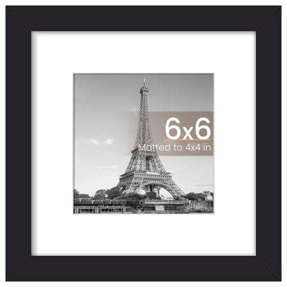 upsimples 6x6 Picture Frame, Display Pictures 4x4 with Mat or 6 x 6 Without, Wall Hanging Square Frames, Black, 1 Pack