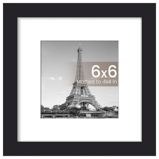 upsimples 6x6 Picture Frame, Display Pictures 4x4 with Mat or 6 x 6 Without, Wall Hanging Square Frames, Black, 1 Pack